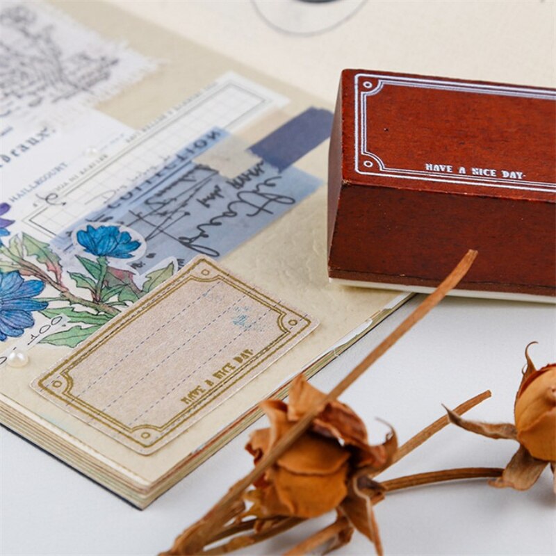 Timbre Standard Vintage pour Scrapbooking, étiquette à base de bordure noire, timbres en bois et caoutchouc, papeterie pour Scrapbooking, DIY bricolage