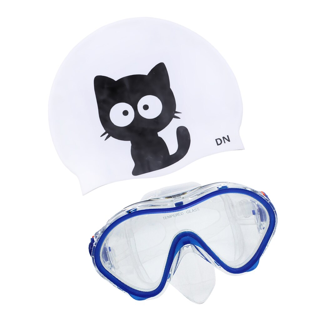 Kids Leuke Kat Zwembad Cap Met Siliconen Snorkelen Goggle Duiken Masker