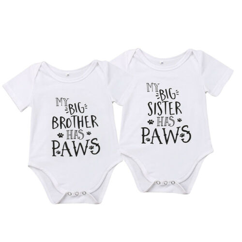 Grappige babyjongen meisje romper brief korte mouw kleding outfit witte babykleding