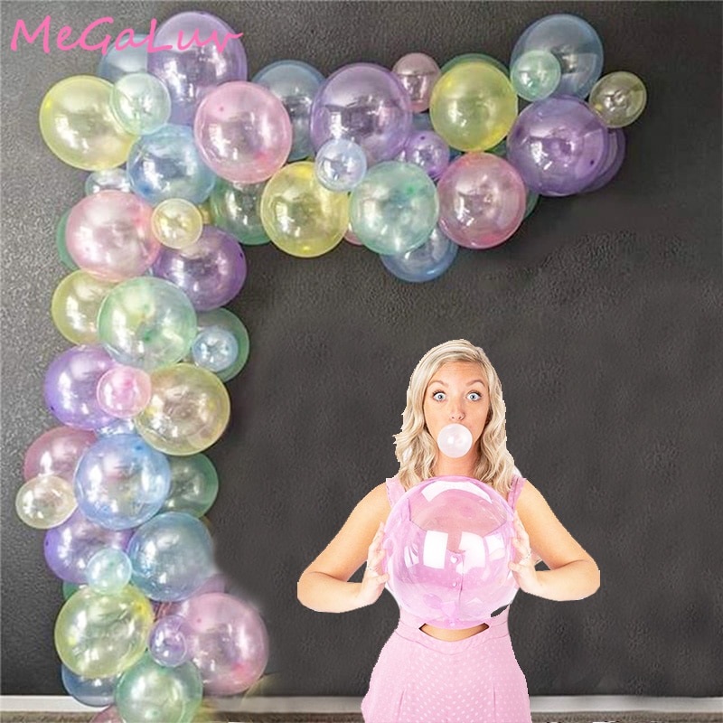 30pcs 12inch Crystal Neon Latex Balloon Pastel Round Bubble Balloon Birthday Unicorn Party Baby Shower Wedding Decorations