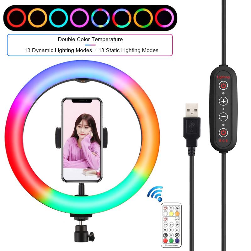 PULUZ PU504B 10,2 pulgadas Luz de relleno LED anillo lámpara de Control remoto superficie curvada regulable RGBW Multi-color anillo de luz para fotografía