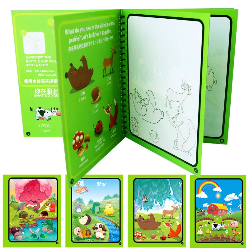 Animal Zoo Princess Magic Water Drawing Book Colorling Mermaid Cartoon Doodle Magic Pen Drawing Board Toys Kids Children