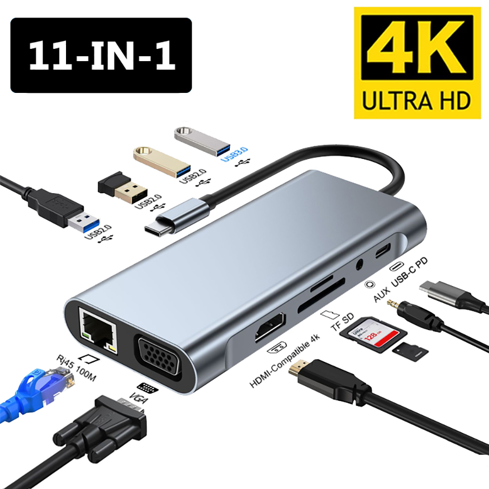 USB C HUB 4K 30Hz typu C do HDMI kompatybilny z USB 3.0 Adapter 11 w 1 typu C HUB Dock PD 87W Rozgałęźnik USB C do MacBooka Pro Air
