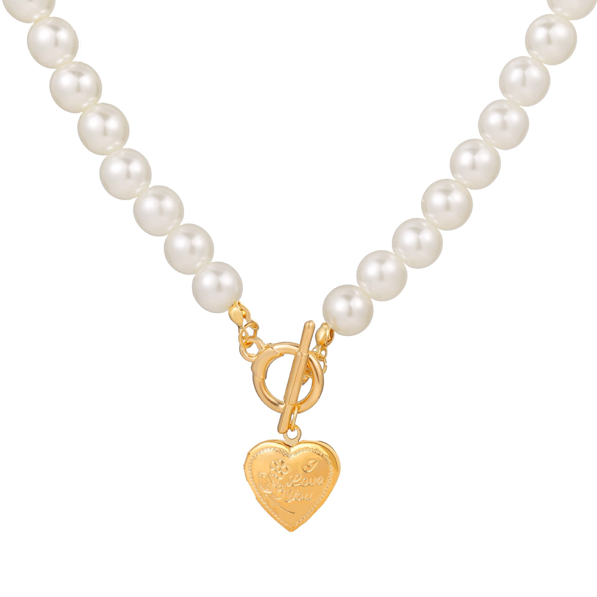 DIEZI Vintage Simple Imitation Pearl Short Collar Necklace Statement Choker Necklaces For Women Jewelry: heart gold