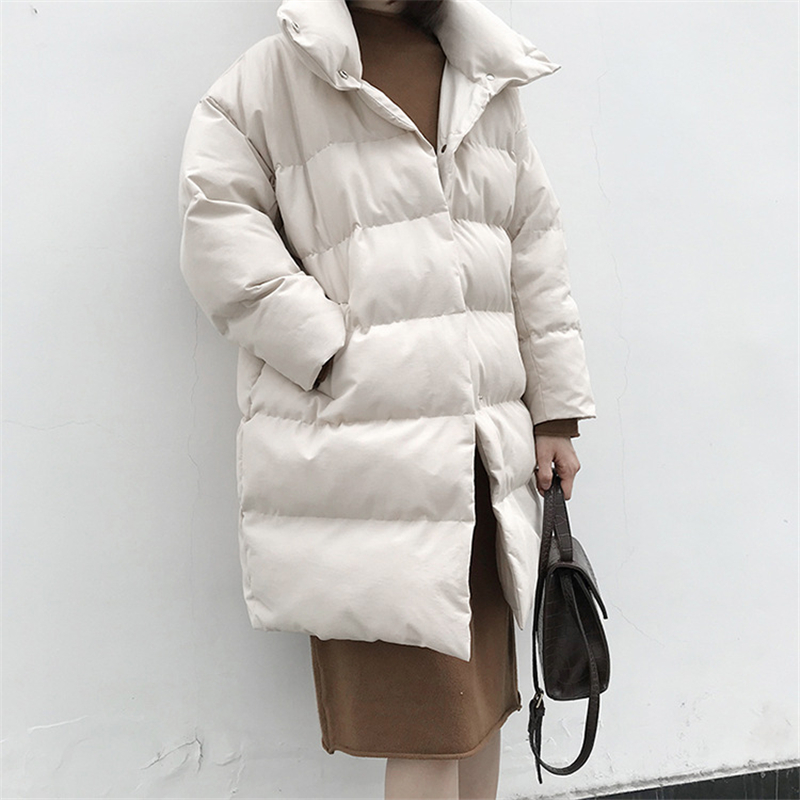 Vinterjakke kvinder boblefrakke streetwear sort lang parka frakke polstret jakke damer quiltet frakke puffede frakker