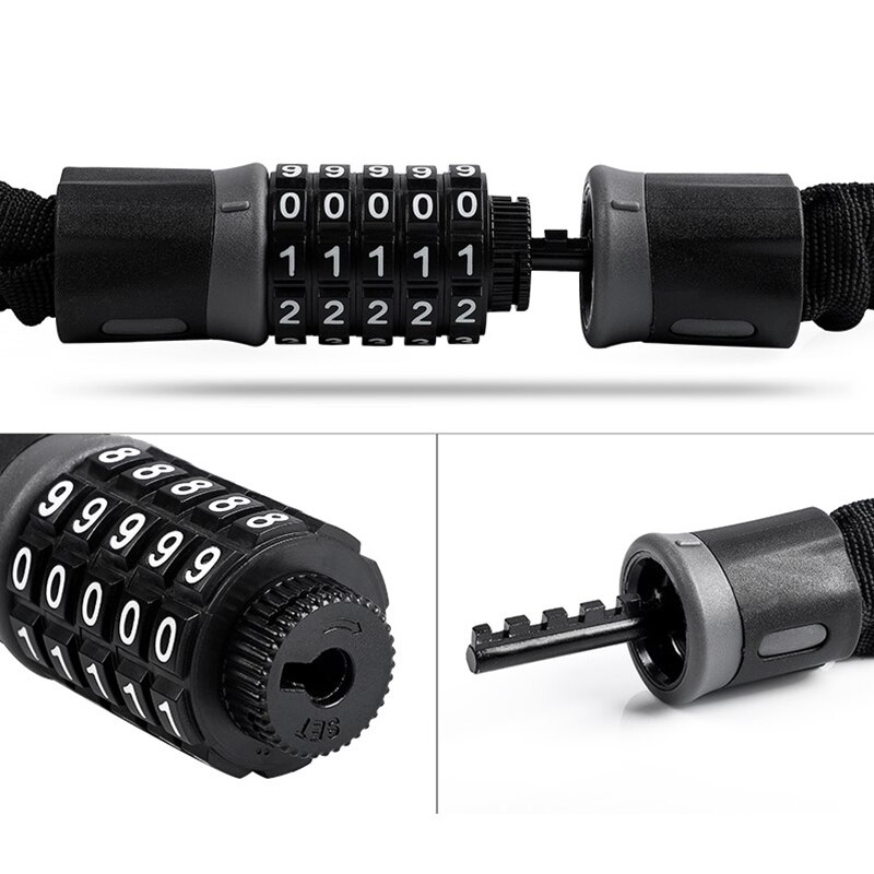 Bike Lock Bicycle Chain Lock 5-Digit Resettable Combination 100,000 Codes Security Anti-Theft 90cm for Bike Motorcycle