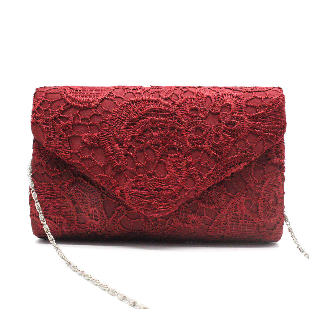 Mode Dames Vrouwen Floral Lace Avond Party Vrouwen Clutch Bag Bridal Wedding Purse Handtas: Rood