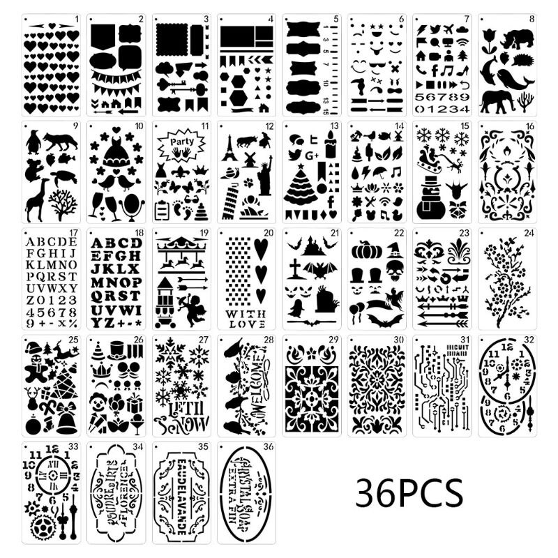 36 Stks/set Journal Tekening Sjabloon Stencil Schilderen Embossing Scrapbooking Diy U1JA: Default Title