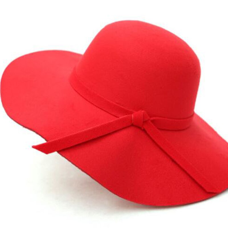 Felt Bowler Hawkins Felt Cap Wide Brim Ladies Trilby Feminino Hat Women Men Jazz Church Godfather Sombrero Caps Wool Fedora Hats: Red