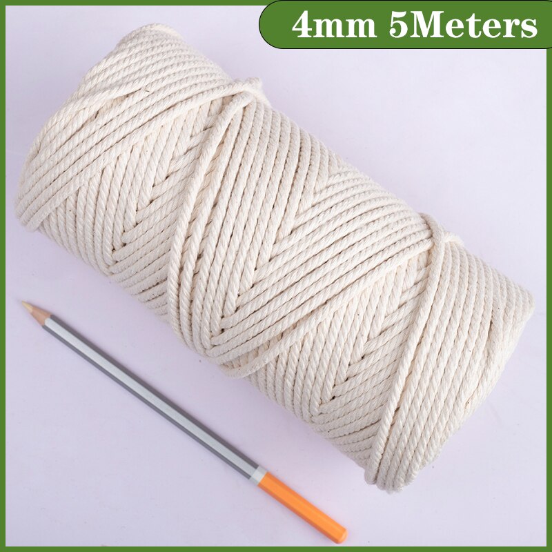 Cotton Macrame Cord Rope Twine 1/2/3/4/5/6/8/10mm DIY Macrame Rope Ribbon Crafts Twisted String Braided Handwork Home Decoration: White 4mm 5Meters