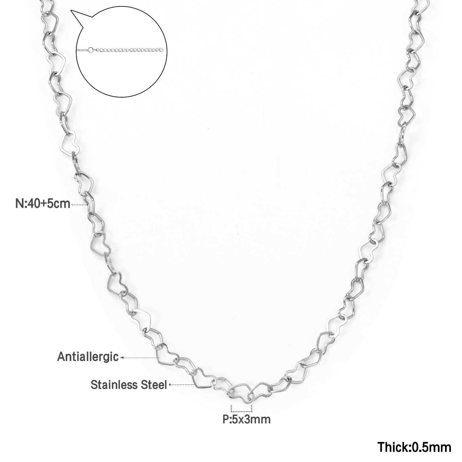 LUXUKISSKIDS-collar con colgante de corazón Simple para ti, Gargantilla de clavícula con corazones negros de acero inoxidable con forma de amor pequeño, joyería: Rodio plateado