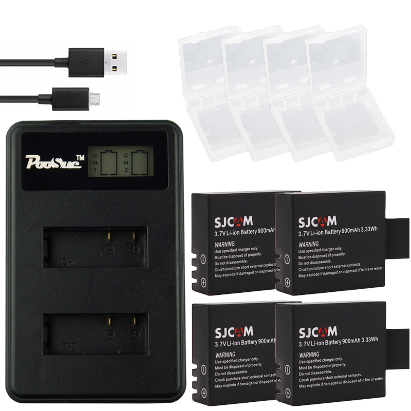 4 stks Camera SJ4000 SJ5000 Batterij + Dual LCD USB Charger voor SJCAM SJ5000X SJ6000 SJ7000 SJ 4000 Wifi M10 EKEN 4 k H8 H9