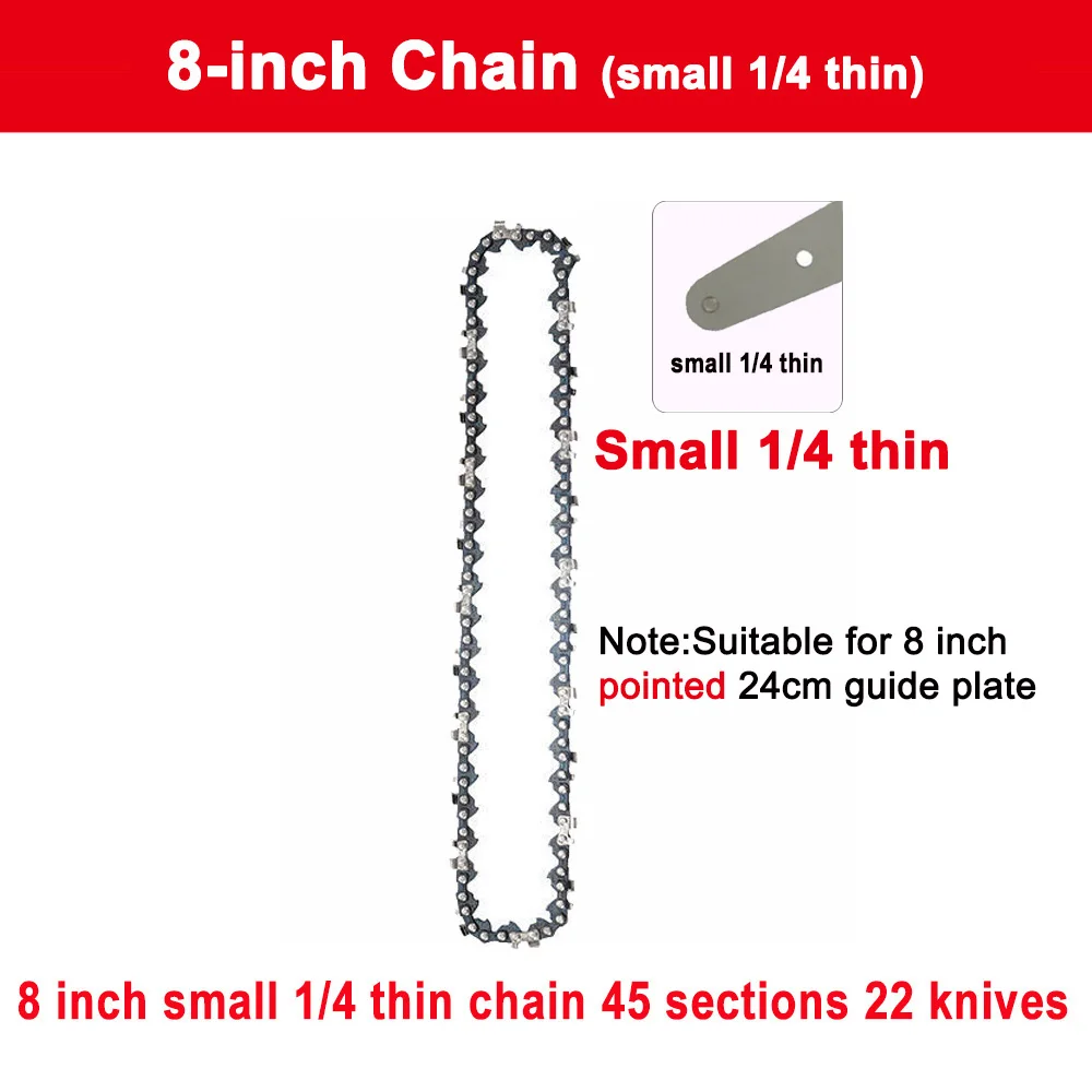 Sierra eléctrica de 8 pulgadas, 1/4 "P, 45 nudos, 22 cuchillos, cadenas de motosierra, hoja de sierra de registro, accesorios de cadena de sierra de cadena para podar, corte de madera