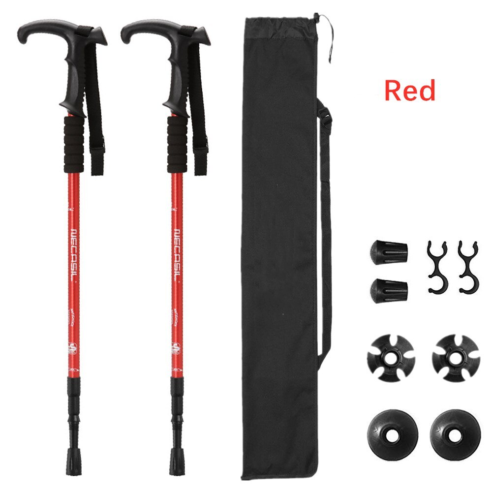 Nordic Telescopische Stok Baton Wandelen Accessoires Gear Sticks Riet Klimmen Trekking Wandelen Polen Inklapbare Intrekbare Canes: T-handle Red
