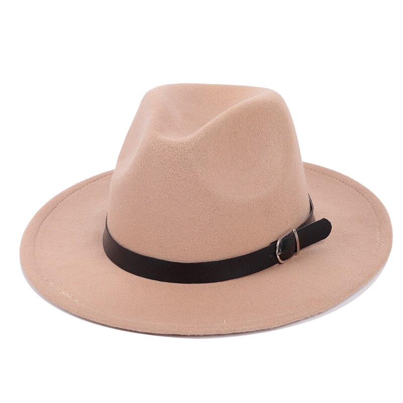 Vintage Voelde Jazz Fedora Hoeden Grote Rand Cloche Cowboy Panama Voor Vrouwen Mannen Wol Herfst Winter Klassieke Brede Rand top Hat: Beige