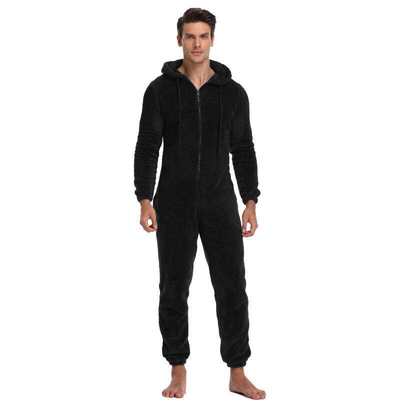 Uomo Warm Teddy Fleece tutina Fluffy Sleep Lounge pigiami per adulti pigiama monopezzo tute maschili tute con cappuccio per uomini adulti