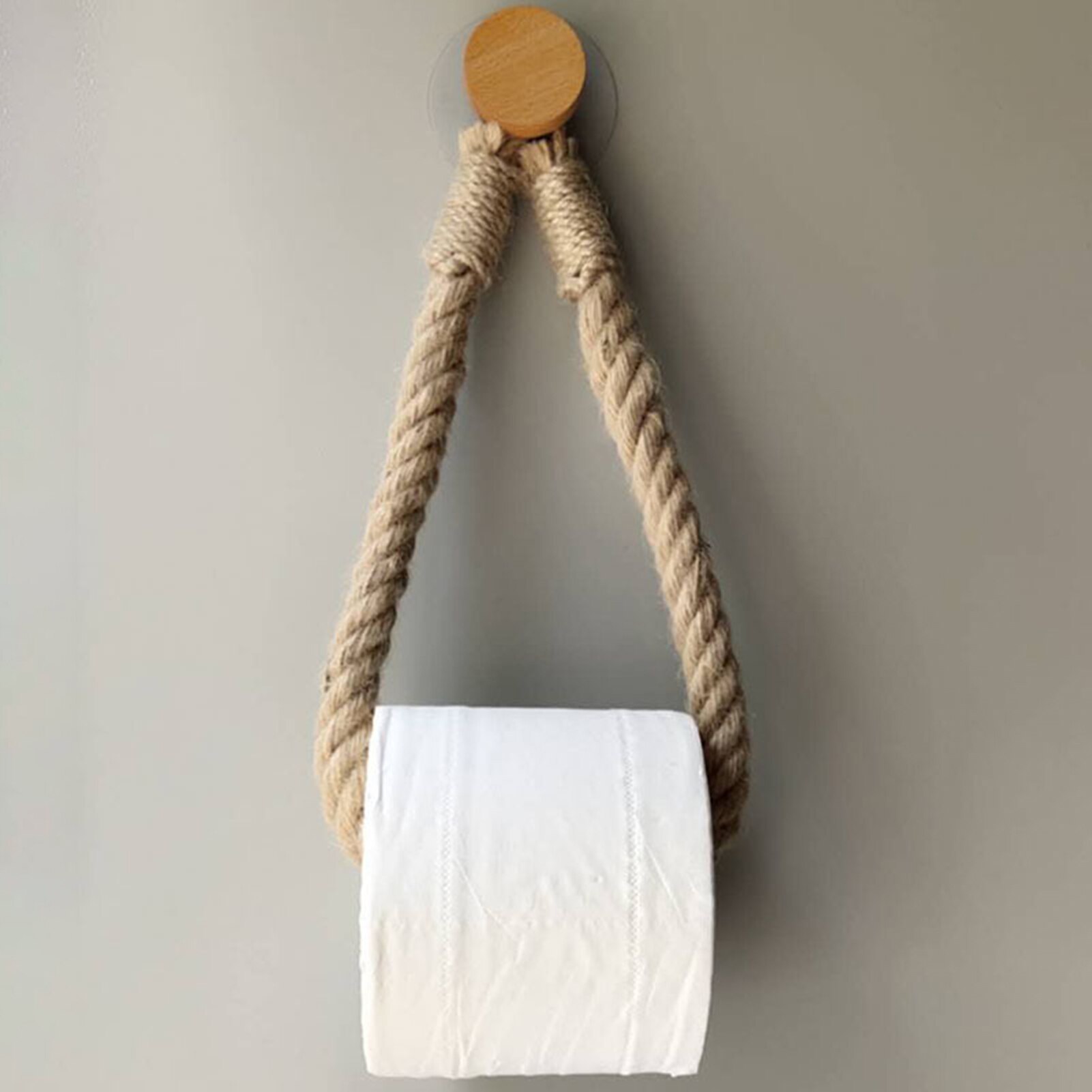 Toallero de papel con cuerda de cáñamo colgante para baño, soporte de herramientas Vintage para el hogar, sin perforaciones