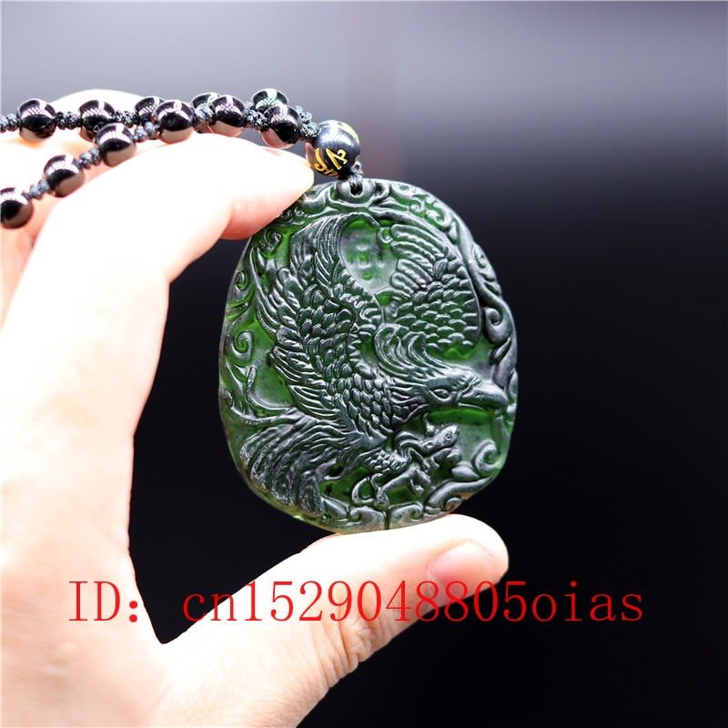 Colgante de plata de primera ley con forma de águila de Jade para mujer, collar, colgante, plata esterlina, Gema Natural, color verde, obsidiana, para mujer