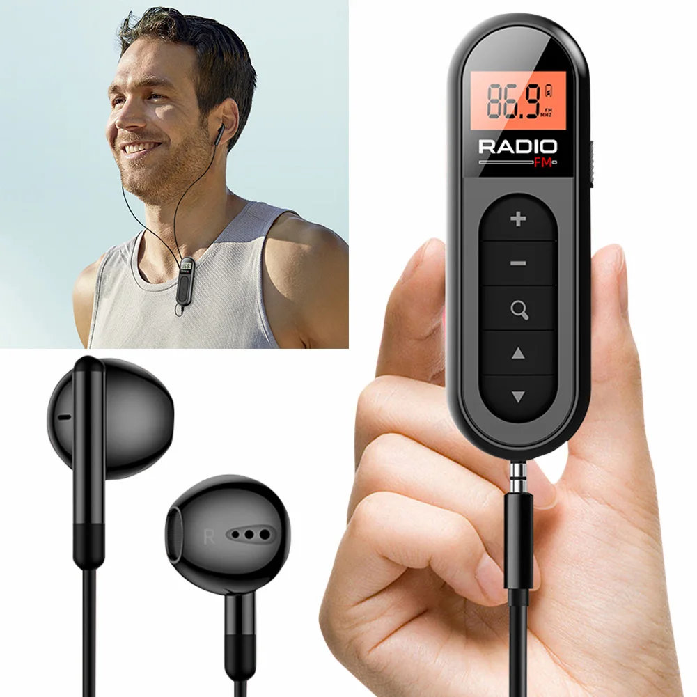 Mini Pocket FM Radio 76-108MHZ Portable Radio Receiver with Backlight LCD Display Walkman Radio for Meeting Sports Tourist Guide