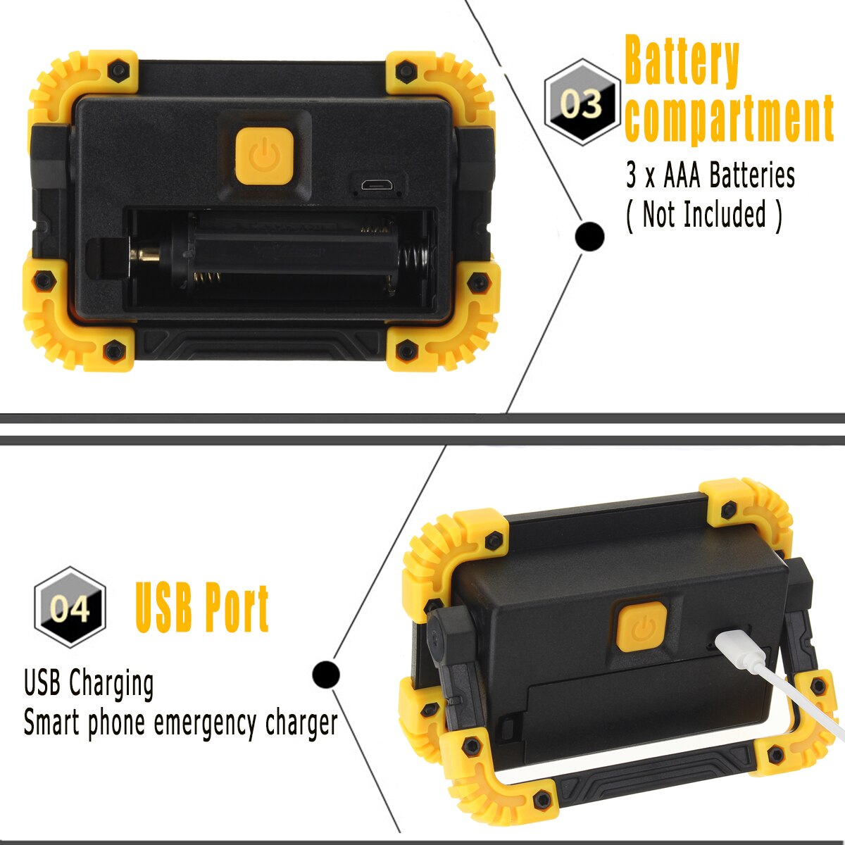 Foco reflector LED COB de 350W, recargable vía USB, foco de trabajo para exteriores, Camping, reflector Led portátil, batería recargable