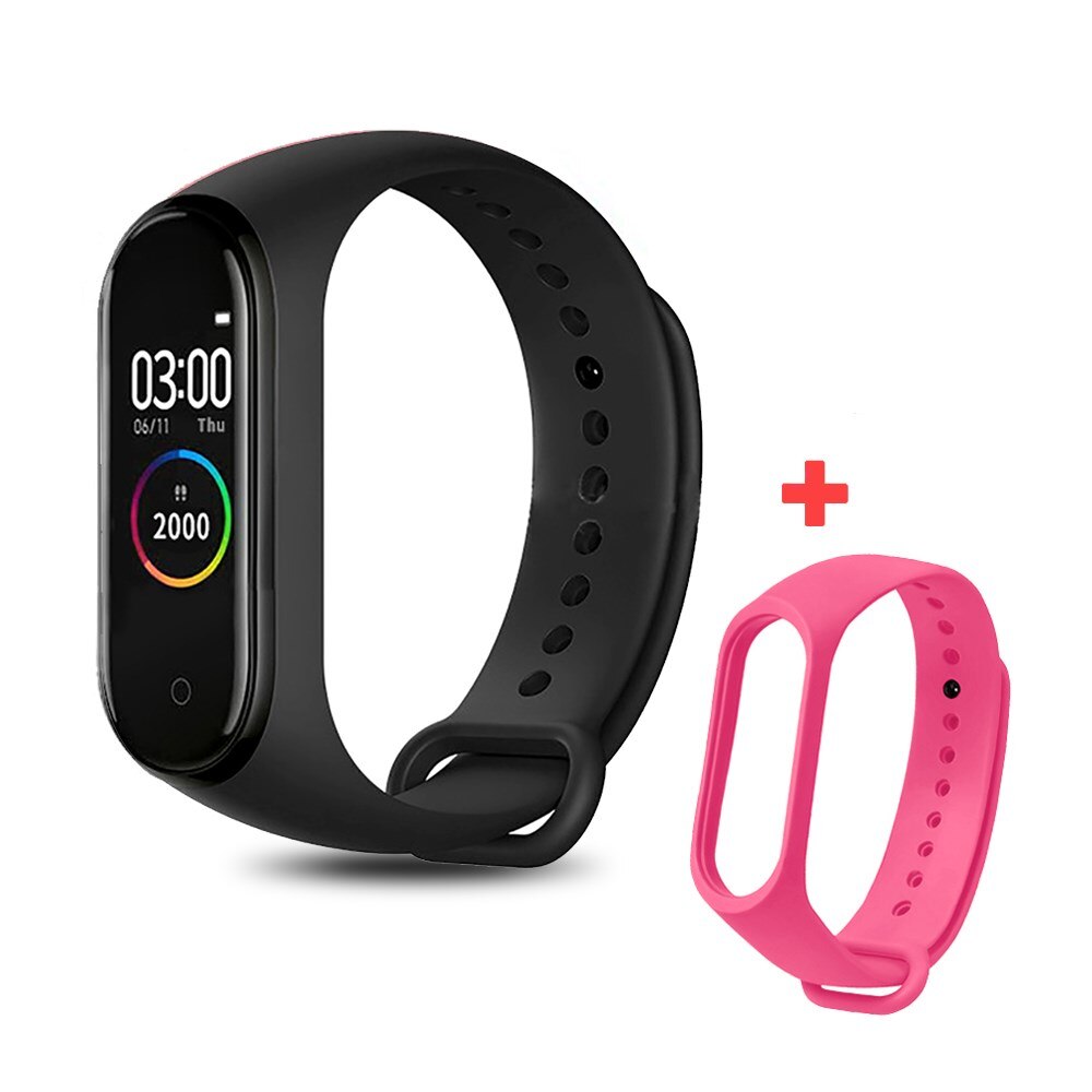 M4 Smart Band Fitness Trcker braccialetto sportivo pedometro frequenza cardiaca pressione sanguigna Bluetooth salute cinturino impermeabile Smartband: with rose red strap