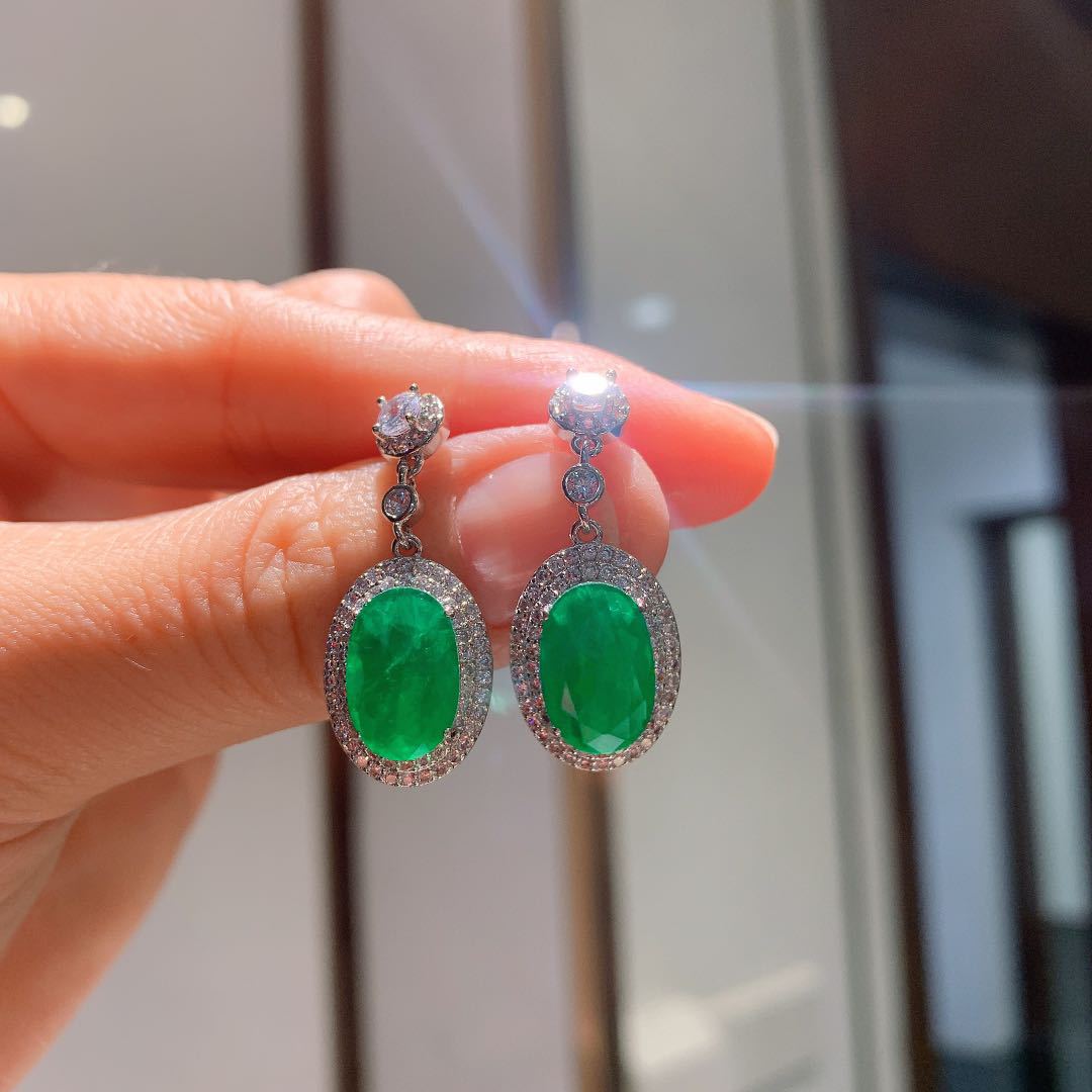 QTT Natürliche Smaragd Turmalin Stein Halskette Baumeln Ohrringe setzt Silber Farbe Oval Schmuck-einstellen Für Damen Mädchen Hochzeit