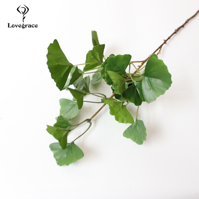 Lovegrace konstgjord växt ginkgo blad 3 gafflar jungfruhår träd handgjord grön växt diy bukett blomsterarrangemang ginkgo biloba: Grön