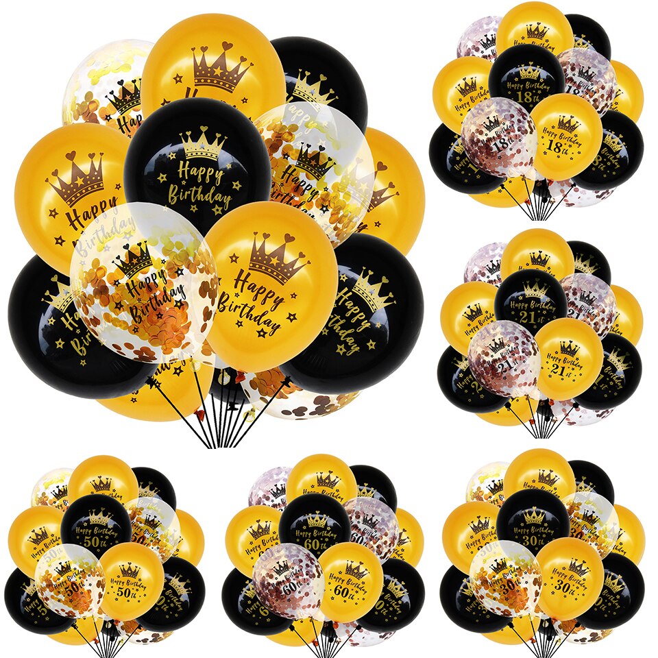 15pcs/set Black Gold Latex Balloons 18 30 50 Happy Birthday Party Confetti Balloons Adult Birthday Ballons Decorations Supplies