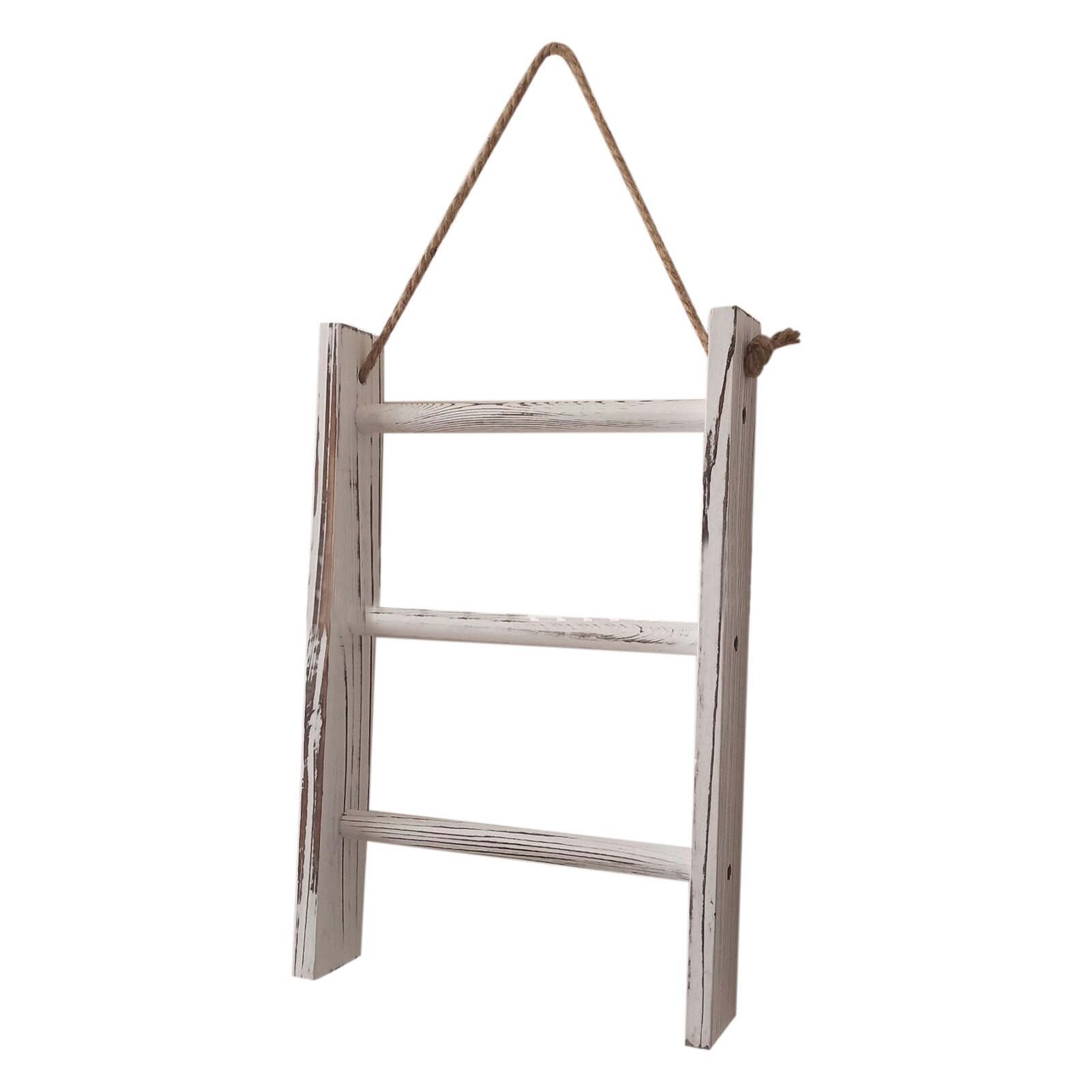 Mini escalera de almacenamiento de madera para baño y sala de estar, toallero Retro de 3 niveles con cuerda, decoración blanca para el hogar, dormitorio, colgador de pared