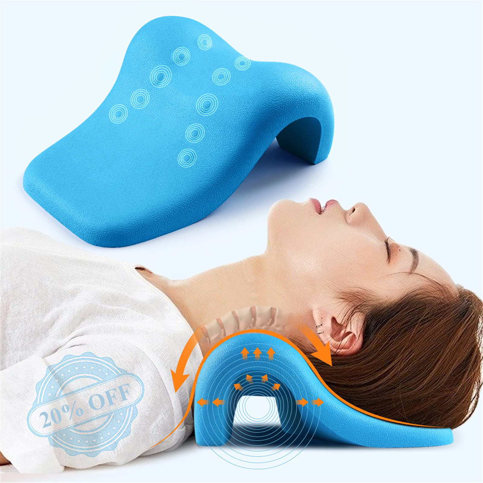 Almohada de masaje para alivio del dolor Cervical, dispositivo de tracción quiropráctica, relajante para el cuello y los hombros: 01