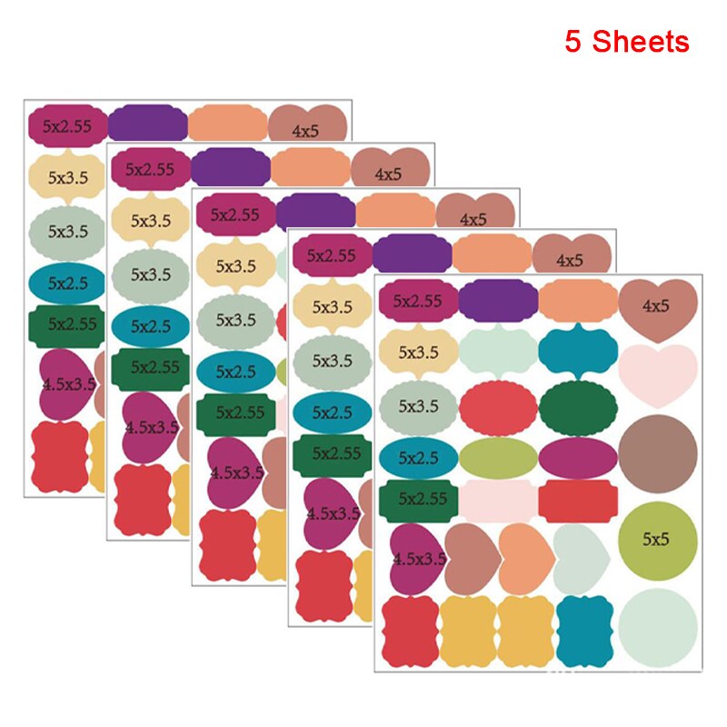 Kleurrijke zelfklevende stickers, etiketten, waterdichte uitwisbare pottenorganizer, opberglabels: 5 vellen