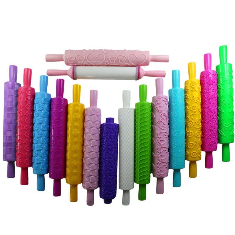 16 Patterns Plastic Non-Stick Embossed Rolling Pin Flower Textured Embossed Roller Mold DIY Baking Fondant Cake Decoration Tools