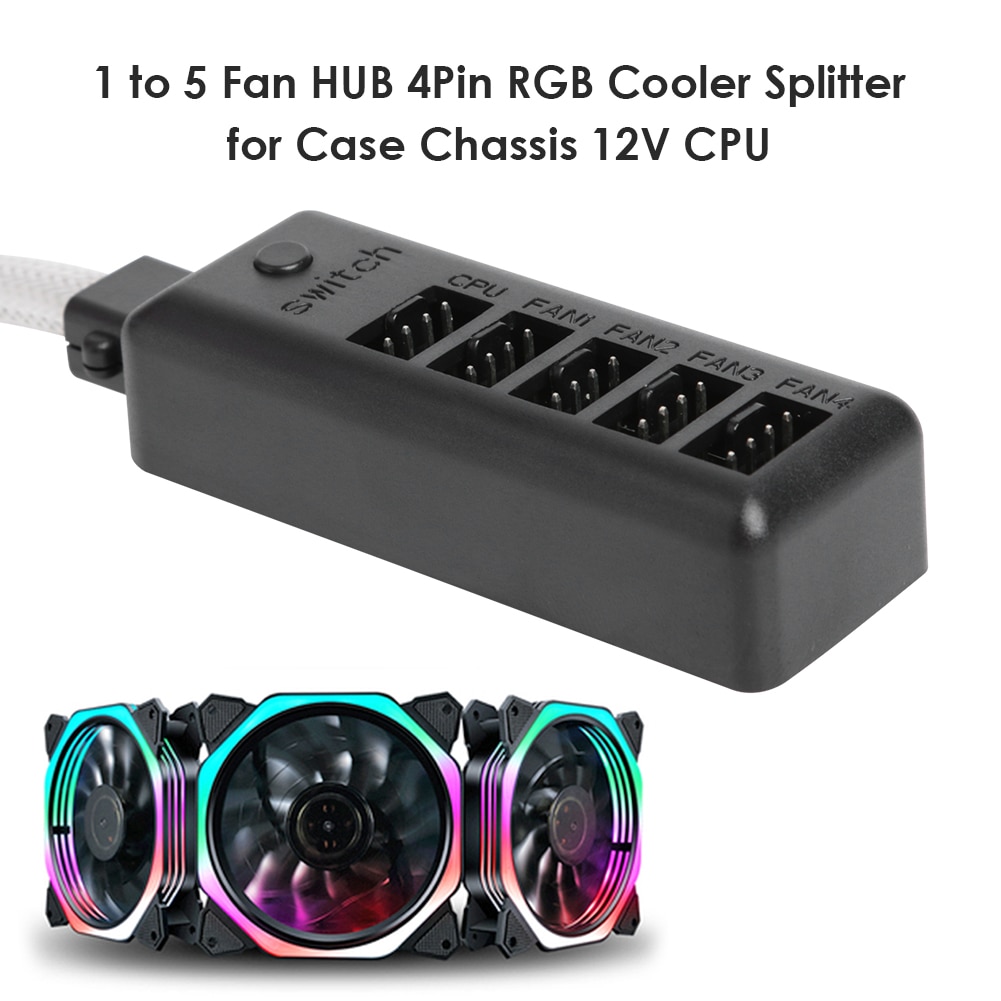 1 to 5 Multi Way Fan HUB 4Pin RGB Cooler Splitter Adapter for Desktop PC Computer Case Chassis 12V CPU