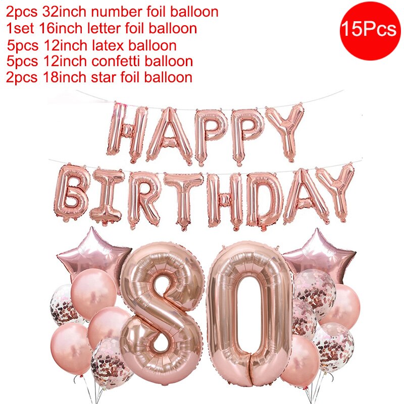 32 Inch Rose Gold Happy 30 Years Old Birthday Party Decorations Adult Number Balloon 18 21 40 50 60 70 80 Birthday Decor Globos: 80 birthday set