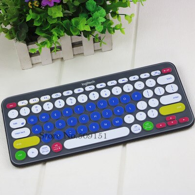 Silikone tastatur cover beskytter til logitech  k380 bluetooth multi-enheds tastatur vandtæt trådløs desktop støv hud film: Candyblue