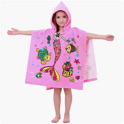 Toalla de baño con capucha para niños, Poncho, albornoz para niños, tiburón, sirena, Princesa, buceador, de secado rápido, toalla de playa de microfibra: Mermaid Pink