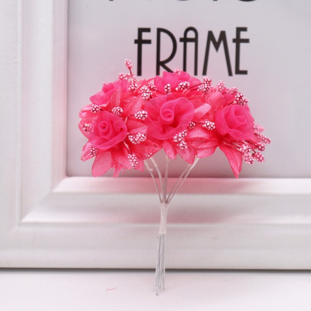 6 stk kunstige blomster roser gaze diamant bryllup sko hovedbeklædning gør-det-selv boligdekoration kunstige blomster brudekrans collage: 3