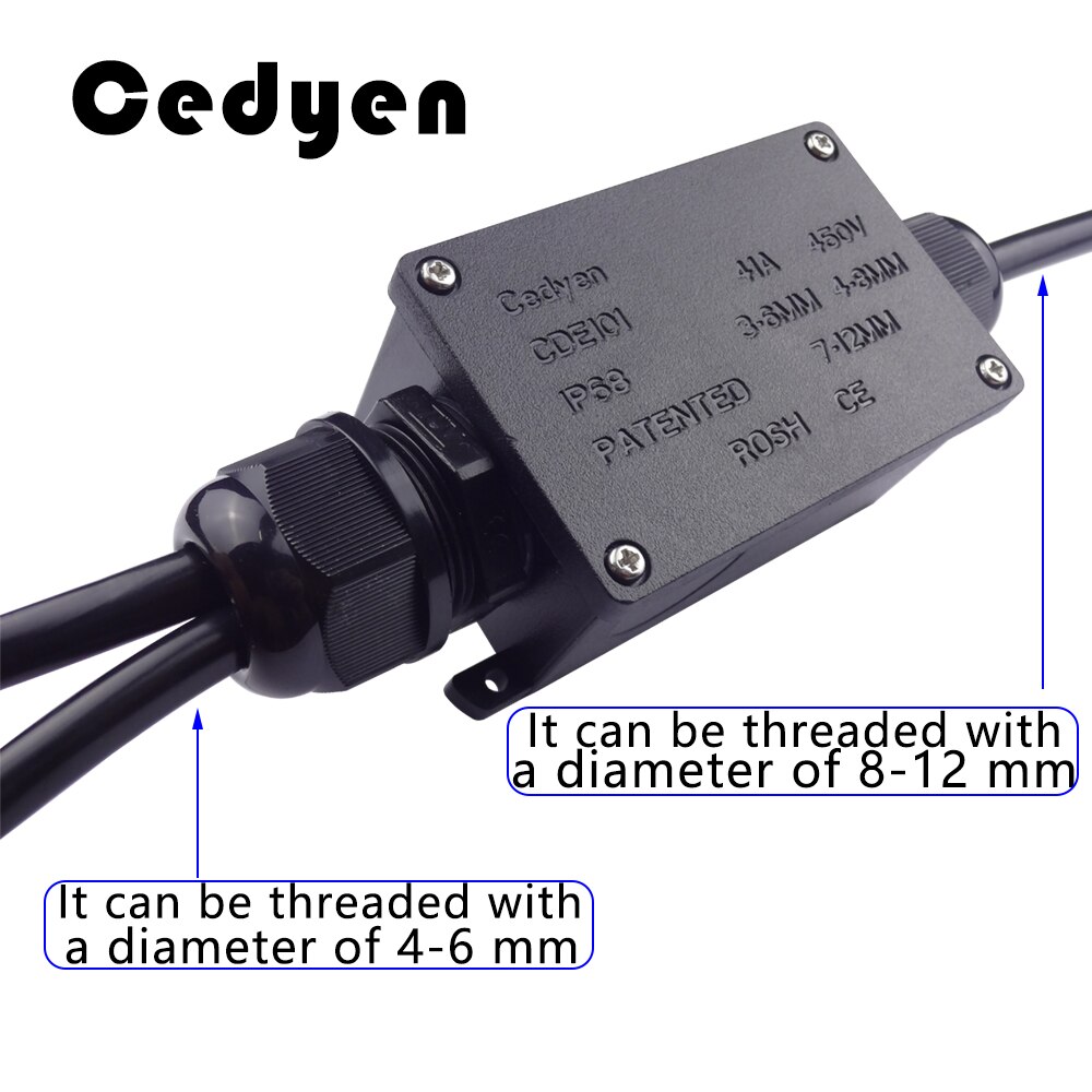 IP68 Outdoor Waterdichte Connector Terminal Junction Box 1-In-2-Out Kabel Plastic Distributie Elektrische Case Black voor Verlichting