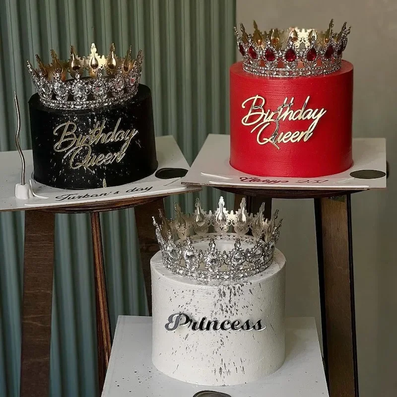 Corona de cristal para pastel de de cumpleaños de Gril, decoraciones para pastel, rojo, rosa, plateado, dorado