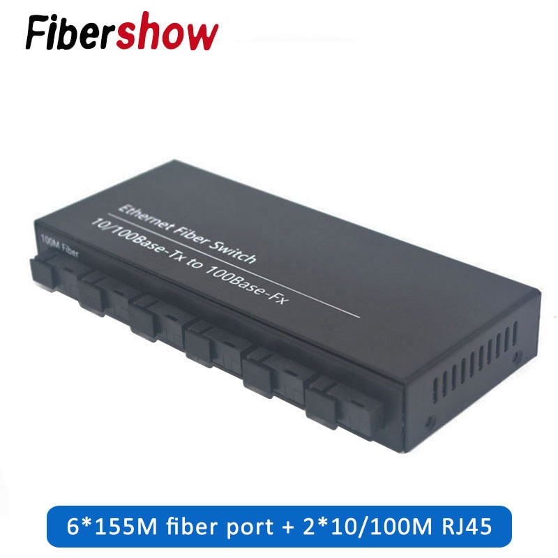 Fast Ethernet Fiber Optical Media Converter Single Mode switch Converter 20KM 2 RJ45 and 6 SC fiber Port 10/100M