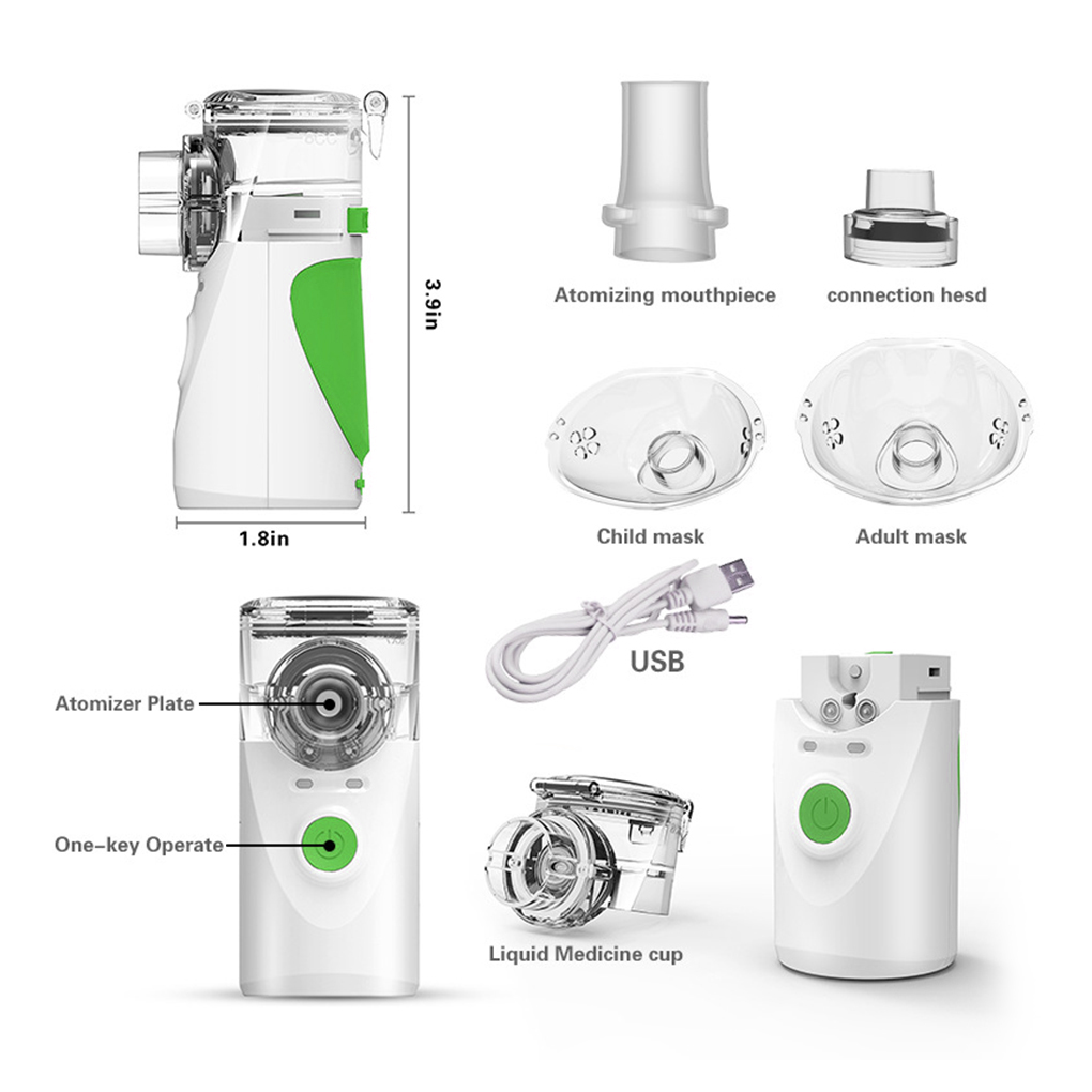 Mini Inhalator Handheld Mist Stoom Inhalator Elektrische Draagbare Verstuiver Stomen Apparaat, Groen