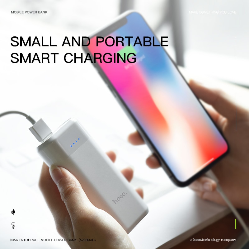 HOCO Power Bank 5200mAh Mini USB LED 18650 lithium External Battery Portable Charger Powerbank For iphone for xiaomi mi 8 huawei