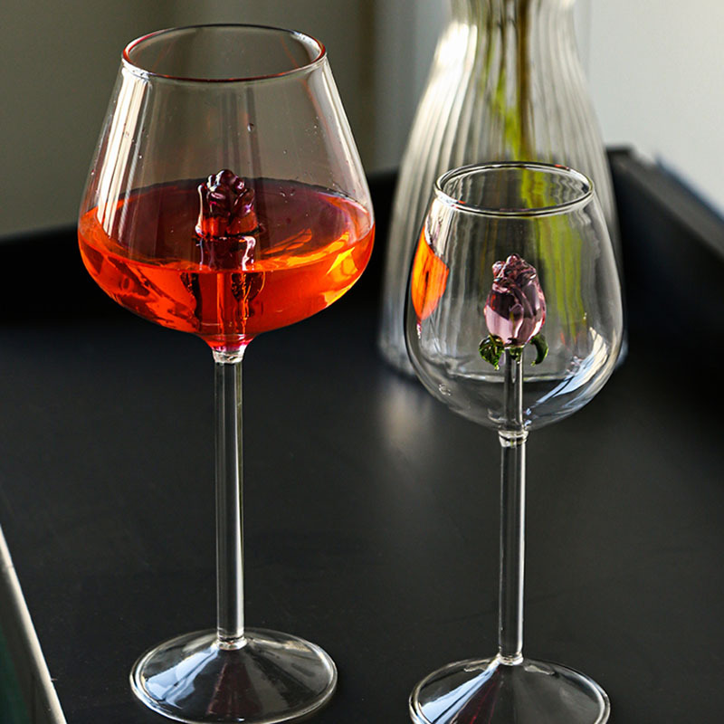 Håndblæste rosérødvinsglas 7.4/10/22oz krystalvinsglas med lang stilk vandcocktail highballglas barglas
