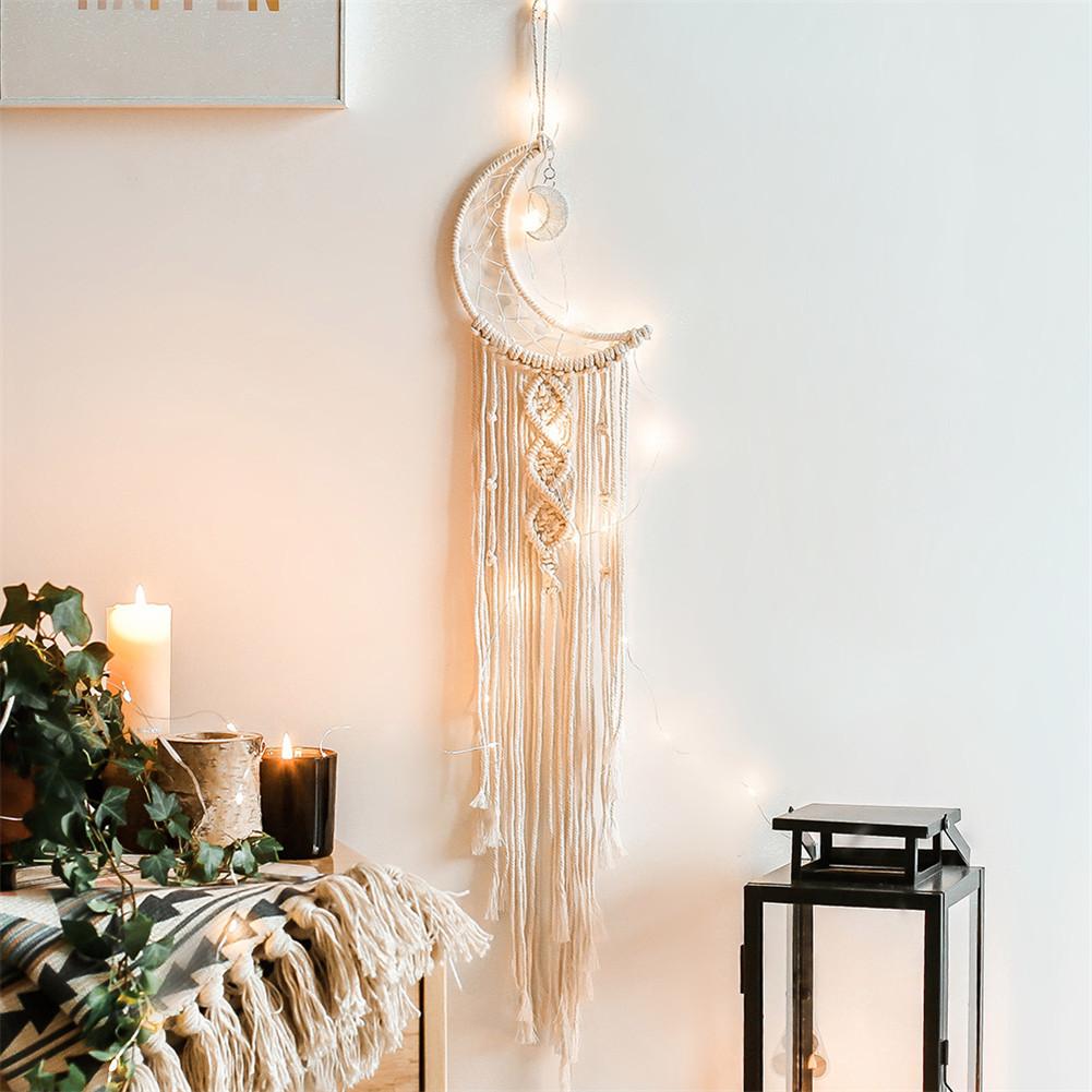 Moon dreamcatcher macrame bomull vävt bohemiskt vägghängande gobelängsmycke för flicka sovrum vardagsrumsdekoration