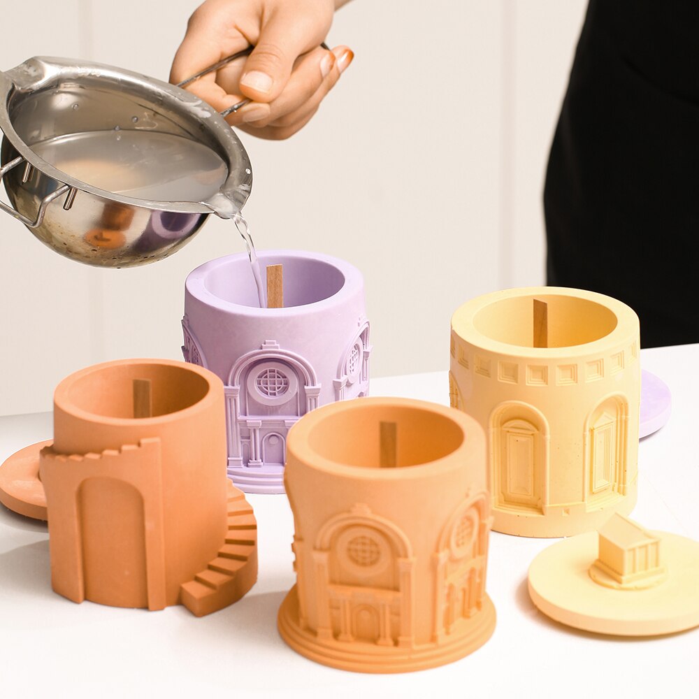 BOOWAN NICOLE Beton Kaars Pot Mold met Deksel Cement Opbergpot Siliconen Mould DIY Planter Maken Gereedschap (SH0799