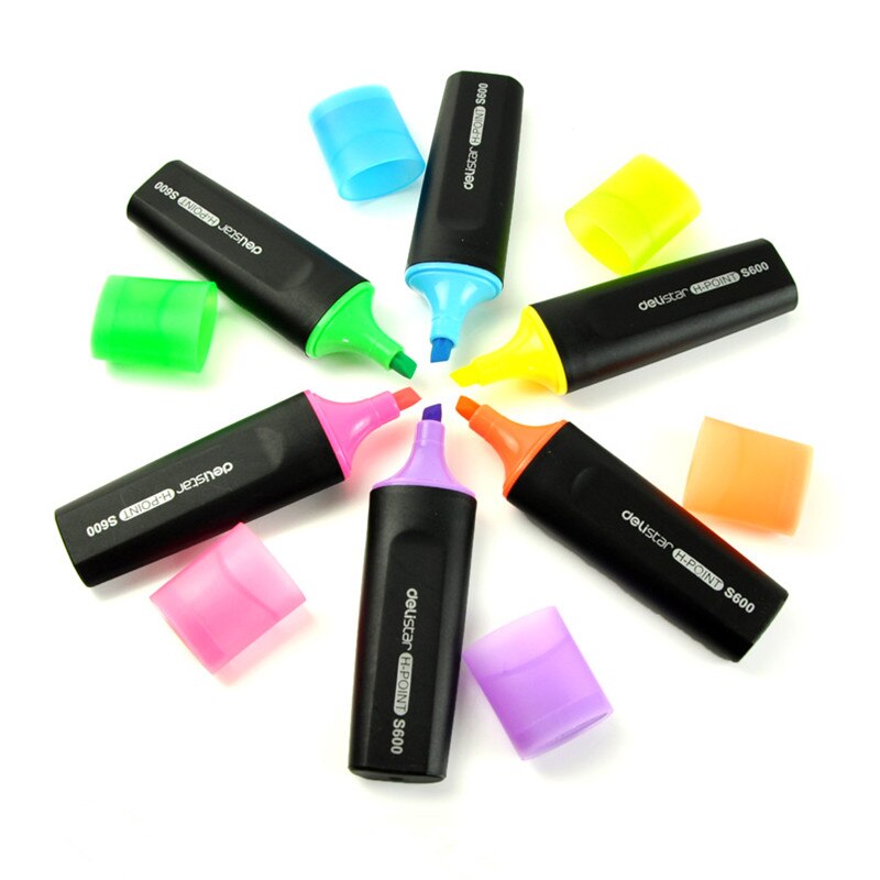 1pc Deli Highlighter Art Drawing Office School Supply Stationery Markers Pen Fluorescent Bright Children Graffiti Pens 6 Colors