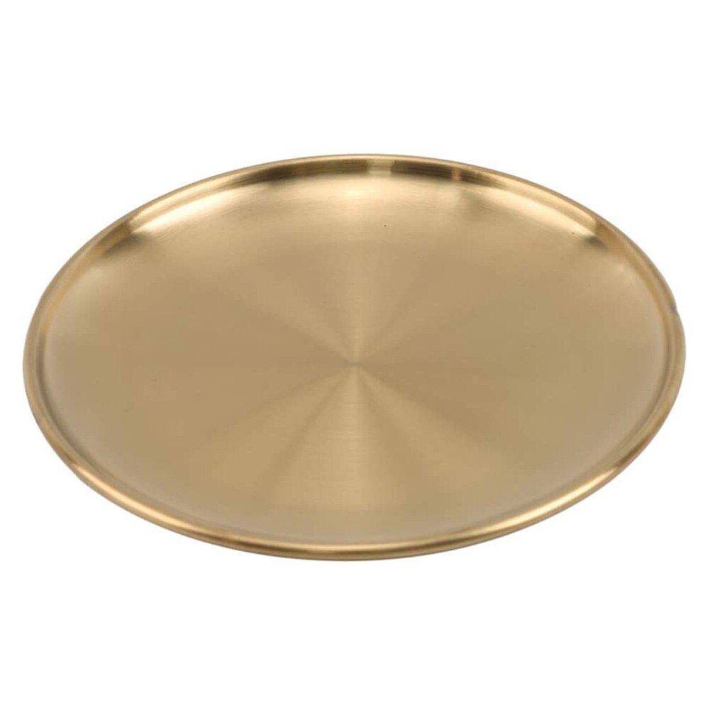 Assiette à manger en acier inoxydable, plats dorés plateau rond gâteau plateau de maquillage Steak occidental articles de table Style européen outils de cuisine: Gold-14cm