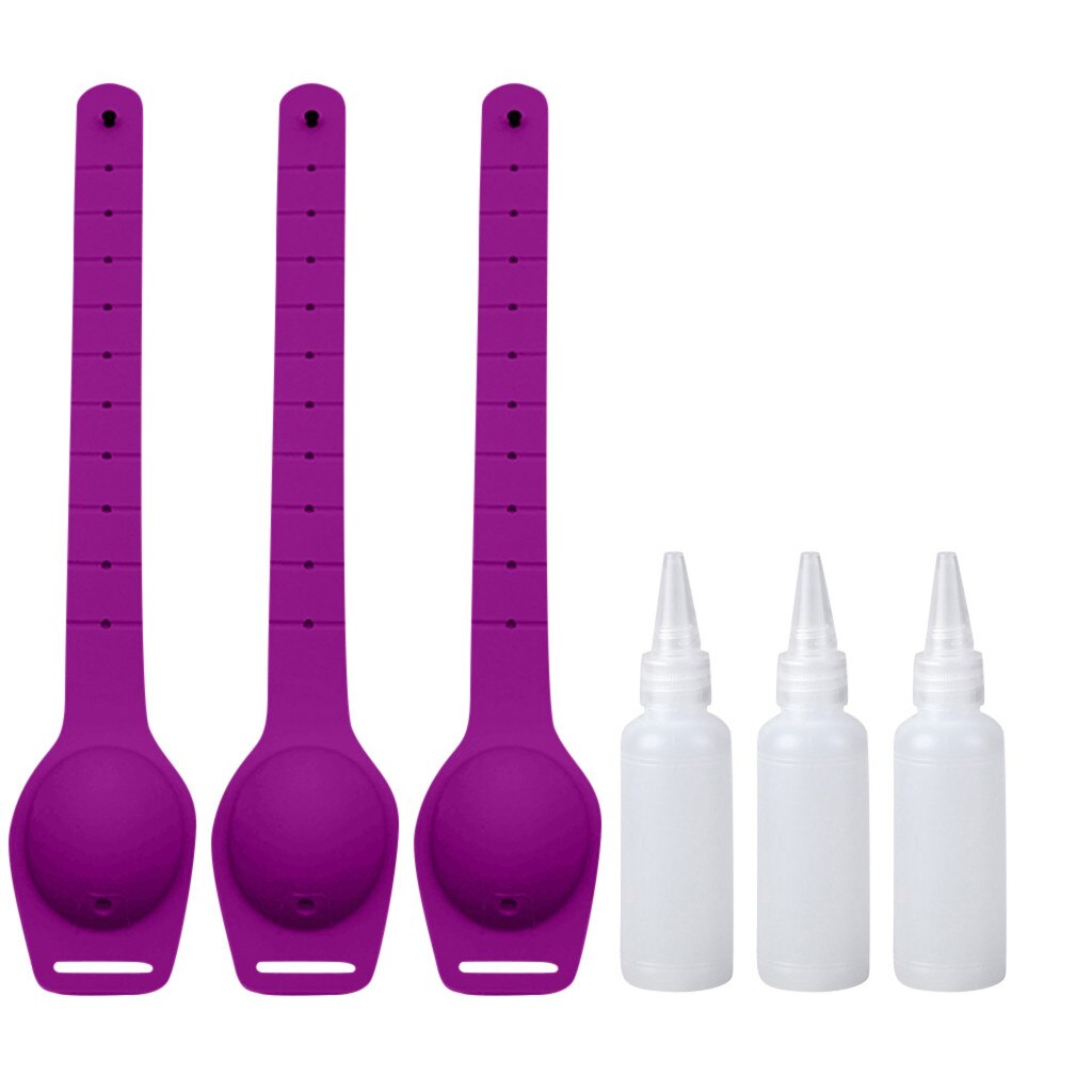 Bracelet Silicone, désinfectant pour les mains, désinfectant, pour les mains, sous-emballage, emballage, bracelets, distributeurs pour les mains portables, 3 bouteilles: Purple