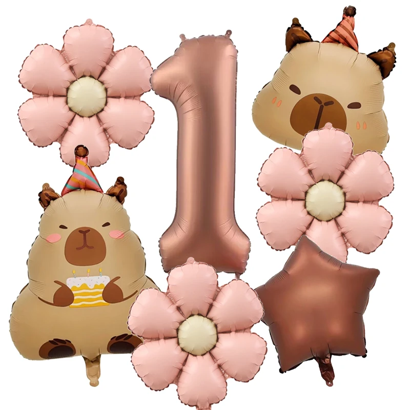 7 Uds lindo capibara Margarita globo 32 pulgadas Retro caramelo número 1-9 globos conjunto suministros de de cumpleaños decoración festiva: LASER