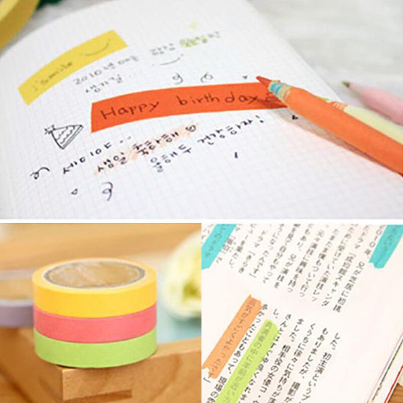 10Pcs/Set Solid Color Tape Rainbow Masking Tape Decorative Adhesive Tape